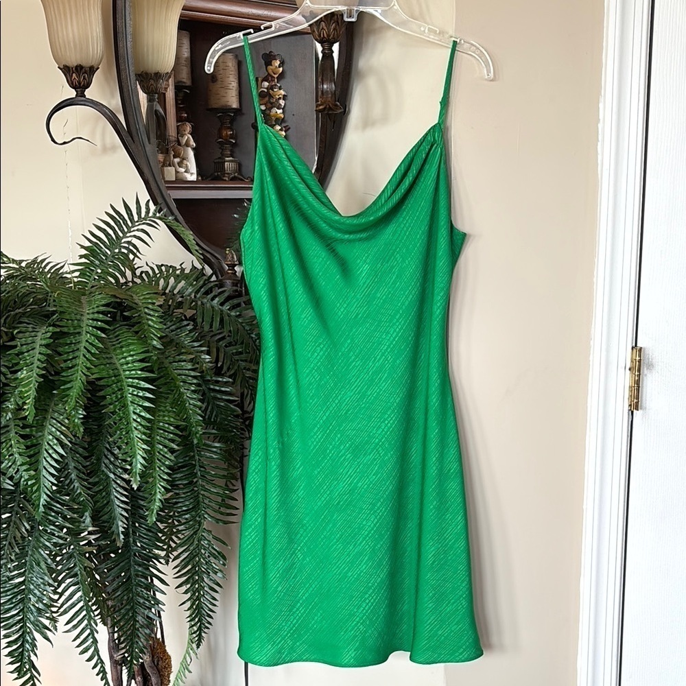 House of Harlow 1960 X Revolve Green Cowl Neck Mini Slip Dress Spaghetti Strap